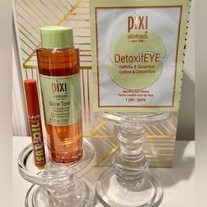 NEW Pixi Glow Tonic and eye patches, and NYX fat oil - 3 full size piece set-NIB